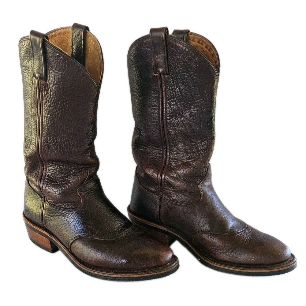 Chippewa Boots Men's 9 D Brown American Bison Leather Cowboy USA Vibram Soles